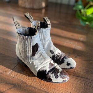 Real Leather Cow Print Ankle Boots